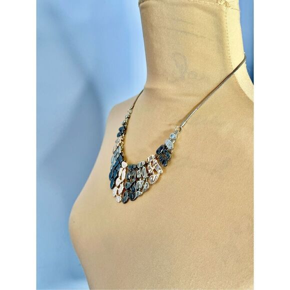 The Pearl & Stone Sparkling Teardrops Silver & Gold Bib Necklace - Picture 2 of 4